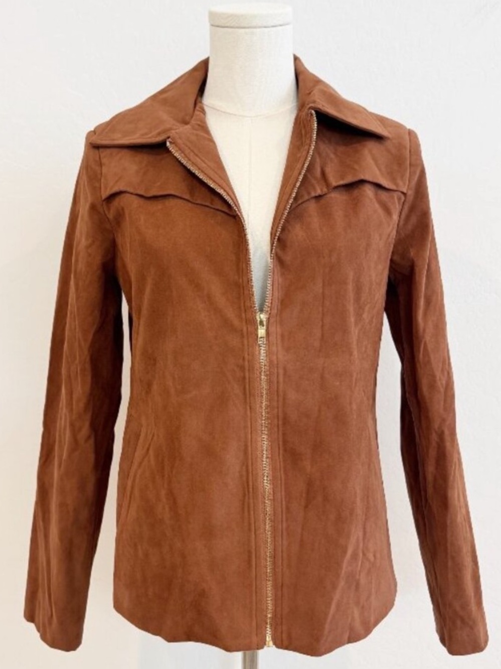 Commense Jacket Size XS Camel Brown Faux Suede Zip Front Shoulder Pad Corpcore
